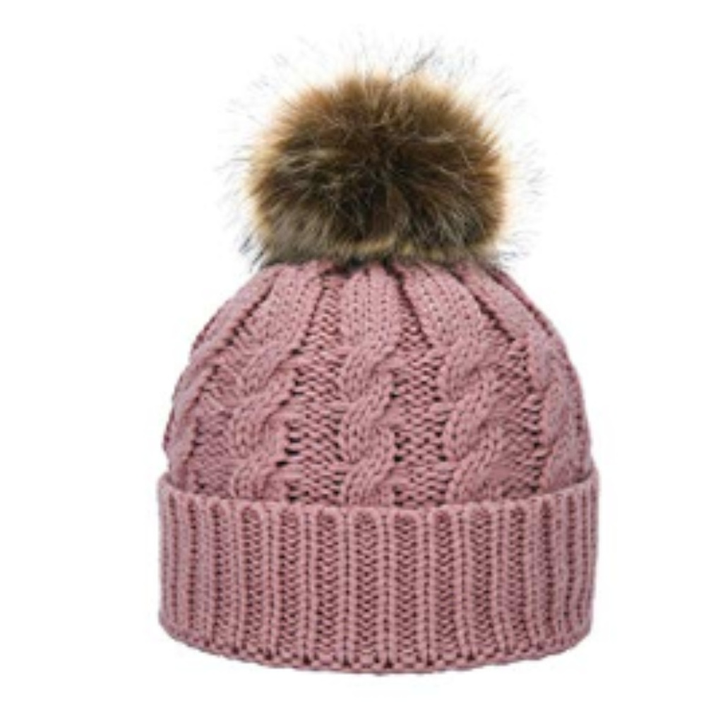 Womens Knit Fur Pom Hat